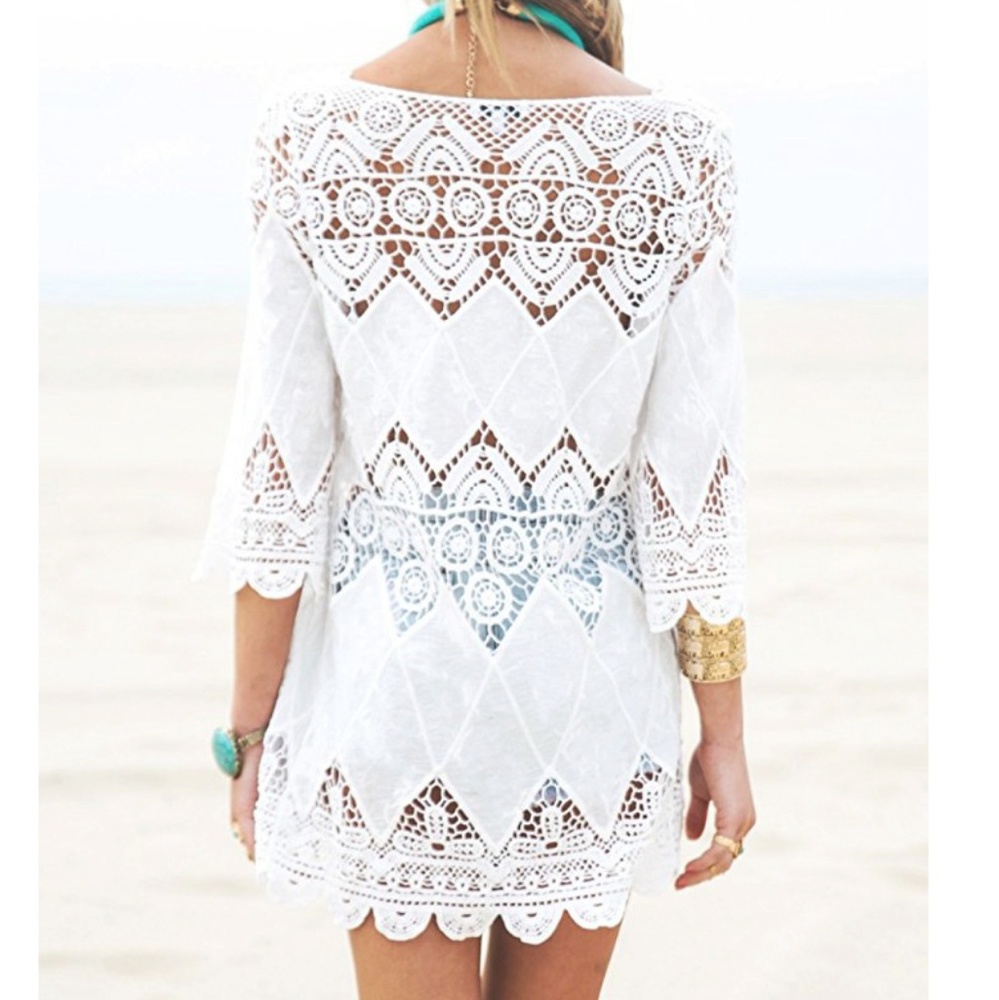 NEW Ivory Cotton Coverup Tunic Boho Swim  NWT S  L - Picture 2 of 8